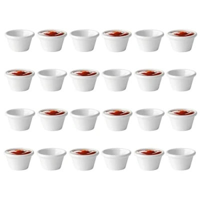 Image of Chabrias Pack of 24 Plain Traditional Melamine Ramekins Condiment Pots, Sauce Ramekins, Dip Bowls, Tough Plastic Made in England (White 2oz)