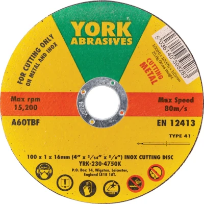 Image of 5x York 100 X 1 16MM A60 T BF Inox Thin Reinforced Flat Cutting Discs Type 41