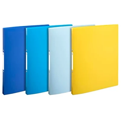 Image of Exacompta Ref. 54110E Set of 4 Bee Blue flexible binders 2 round rings 15 mm diameter 20 spine external dimensions 32 x 25 cm A4 file format assorted colors