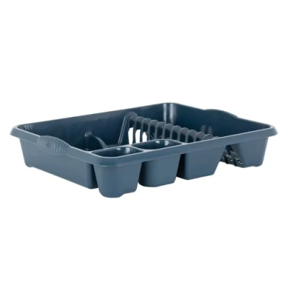 Image of M1SS Plastic Large Dish Drainer Dishes, Plates, Cups, Cutlery Holder Rack Draining Board Drying Tray Racks (Navy Blue)