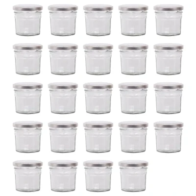 Image of Argon Tableware Glass Jam Jars with Airtight Silver Lids 90ml Pack of 24 Empty Screw Top Kitchen Storage Jar for Food, Honey, Spice, Pickling, Preserving, Candle Making