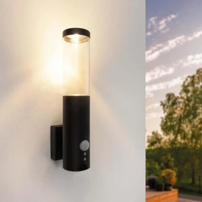 Image of Ledvion LED Wall Light with Sensor, GU10 Fixture, IP44 Splashproof, Black, Outdoor Light,