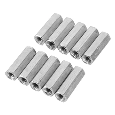 Image of Pack of 10 Spacers Galvanised Carbon Steel Long Hexagonal Nut Screw Connection Industrial Construction Fasteners (M6 x 30)