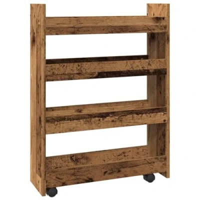 Image of vidaXL Narrow Storage Trolley 4 Tier Rolling Bookcase Shelf Cabinet, Old Wood Engineered Wood, Slim Multi Purpose Organizer for Living Room, Kitchen, Bathroom 60x20x82 cm