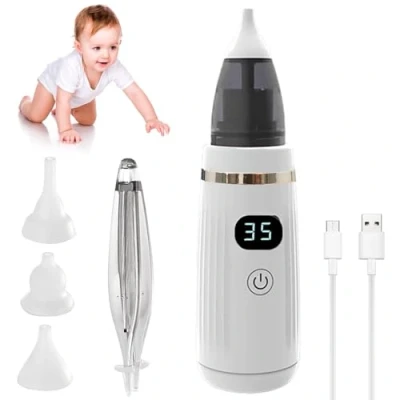 Image of Nasal Aspirator Baby, Electric Nose Sucker for Newborn, Rechargeable Cleaner with 3 Suction Levels and Silicone Tips, Anti backflow Vacuum Newborns, Toddlers (White)