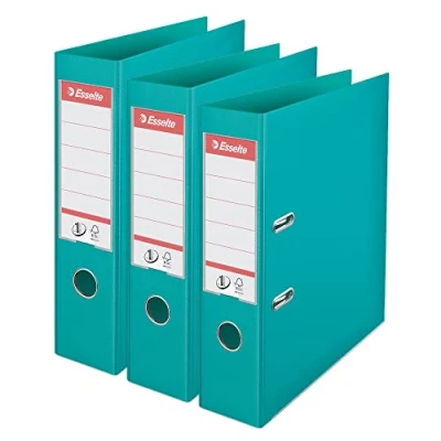 Image of Esselte VIVIDA A4 Lever Arch File, 75 mm Spine, 500 sheets Capacity, PP, Plastic Cover, Files &amp; Folders, Turquoise, 3 Pack, 624283