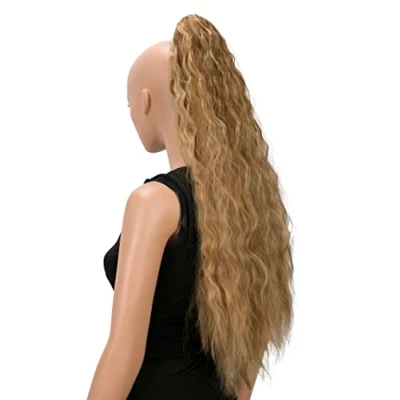 Image of CAISHA 28&quot; Extra Long Voluminous Wavy Ponytail Hairpiece Heat resistant Synthetic Fibres With Butterfly Clip Brown Blonde Highlights H704