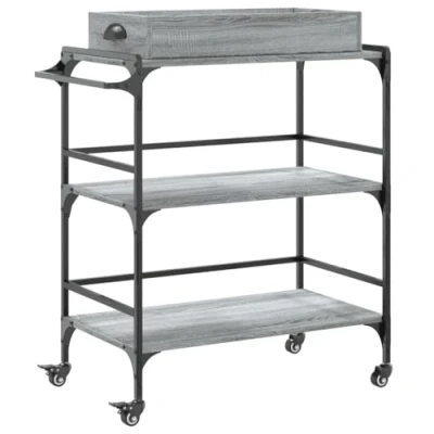 Image of vidaXL Kitchen Trolley in Grey Sonoma Multipurpose Engineered Wood Storage Cart with Towel Rack, Mobile, 81.5x41x92.5cm