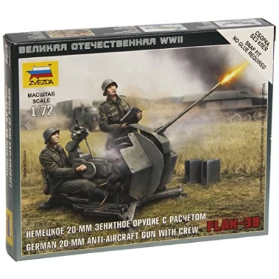 Image of Zvezda 6117 German with Crew ( ) 1:72 2 cm Flak 38 Model Kit, Plastic Assembly Detailed Replica, Unpainted, One Size