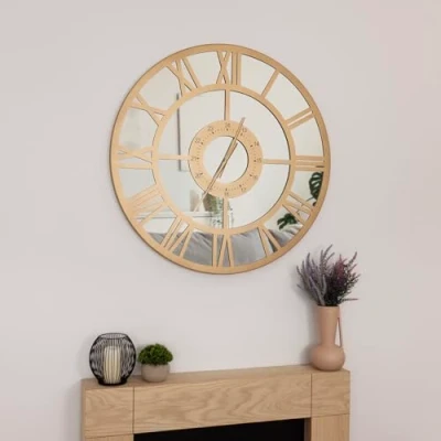 Image of Charles Bentley Coniston Outdoor And Indoor Mirrored Wall Clock, Gold Coloured Coating, Skeleton Design, Quiet Ticking, Roman Numerals, Giant Open Face, Patio Living Room, Kitchen (80x80x5cm)
