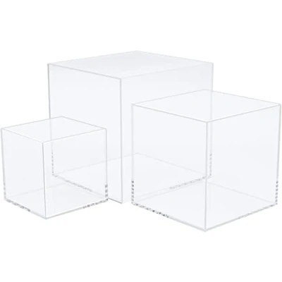 Image of Cliselda Clear Acrylic Display Boxes, 5 Sided Cube (3 pcs), Case Plastic Box Perspex Stand Dustproof Protection Showcase for Action Figures Toys Collectibles