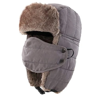 Image of Decentron Warm Trapper Hat Windproof Winter Russian Aviator Hats with Mask Ushanka (Grey)