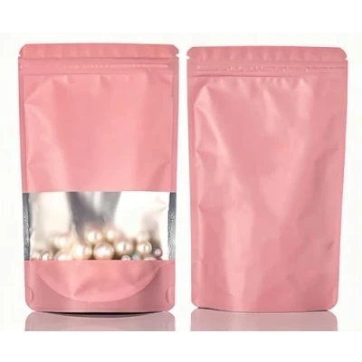 Image of Rimiko 100pcs Resealable Stand up Foil Pouches with Clear Window, Zipper Aluminum Ziplock Bags, Mylar Bags for Food Storage, Colorful Matte Packaging Candy Coffee Beans (Pink, 5.9&quot;x 8.7&quot;)