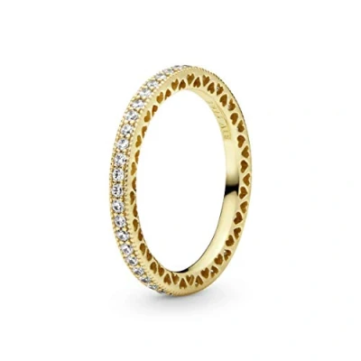 Image of Pandora Signature Hearts of 14k gold plated with clear cubic zirconia ring, 52
