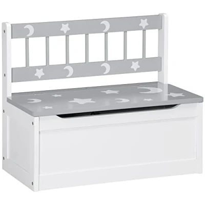 Image of ZONEKIZ 2 In 1 Wooden Toy Box, Kids Storage Bench, Chest with Safety Rod Grey