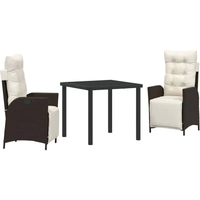 Image of vidaXL 3 Piece Garden Dining Set Brown Poly Rattan
