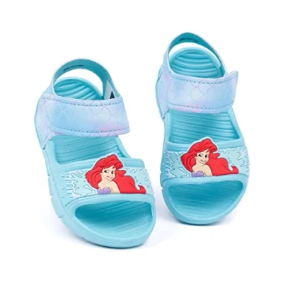 Image of Disney The Little Mermaid Kids Sandals Girls Ariel Sliders with Supportive Strap Green Summer Pool &amp; Play Shoes for Toddlers Slip on Beach Footwear Fun Merchandise Gift Children