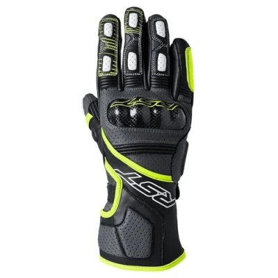 Image of RST Fulcrum CE Perforated Leather Sports Motorcycle Gloves (Grey, Flo Yellow, Black, S)