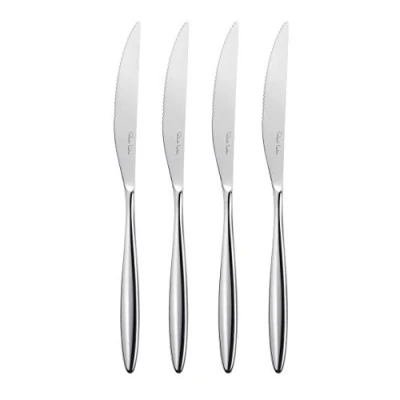 Image of Robert Welch Hidcote Bright Cutlery Steak Knife, Set of 4. Made from Stainless Steel. Dishwasher Safe.