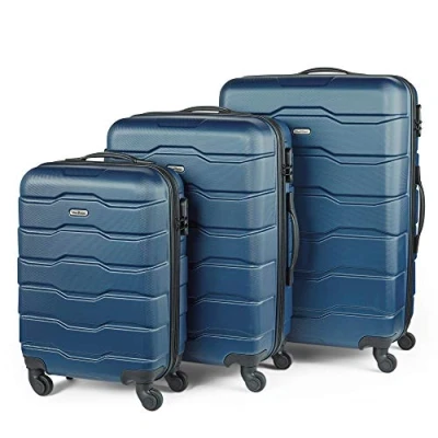 Image of VonHaus Suitcase Set, Navy 3pc Lightweight Wheeled Luggage, ABS Plastic Carry On or Check in Travel Case, Durable Hard Shell w/ 4 Spinner Wheels, Built Lock &amp; Handle, Small/Medium/Large Holdall