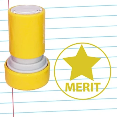 Image of Merit School Stamper, Star Stamp, Gold Ink, Teacher Stamp 22mm Reinkable^