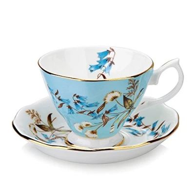 Image of Gift Set Vintage Fine Bone China Tea Cup Spoon and Saucer Gold Trim Dining Table Décor (Dandelion)