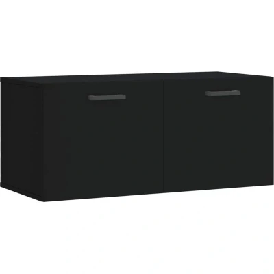 Image of vidaXL Wall Cabinet Black Engineered Wood Modern Design mounted Storage Space Living Room Essential 80x36.5x35 cm