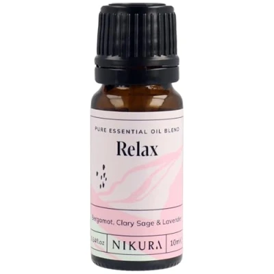 Image of Nikura Relax Essential Oil Blend 10ml Made from Bergamot, Clary Sage &amp; Lavender for Relaxation, Aromatherapy, Diffusers, Soap Making, Candle Making Vegan UK