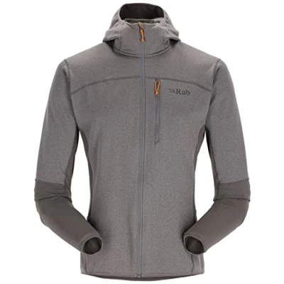 Image of Rab Men&#039;s Ascendor Hoody Fleece Full Zip Jacket for Climbing, Skiing, Backcountry Touring, &amp; Mountaineering Graphene Medium