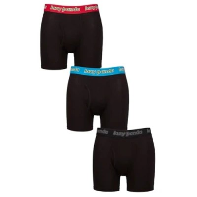 Image of 3 Pack Black / Red Blue Bamboo Boxer Shorts Men&#039;s Large Lazy Panda