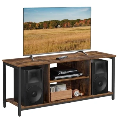 Image of VASAGLE TV Stand for up to 60 inches, Cabinet with Open Shelves, Console Living Room, Entertainment Rustic Brown and Black LTV060B01