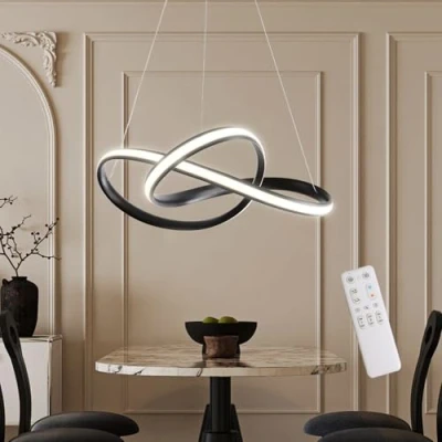 Image of MOUNM LED Kitchen Island Chandelier Lamp Ceiling Lamp, 37W 3700Lumens Pendant Light Dimmable with Remote Control, 3000K 6000K, Hanging Lights for Dining Room, Living Office, Island…
