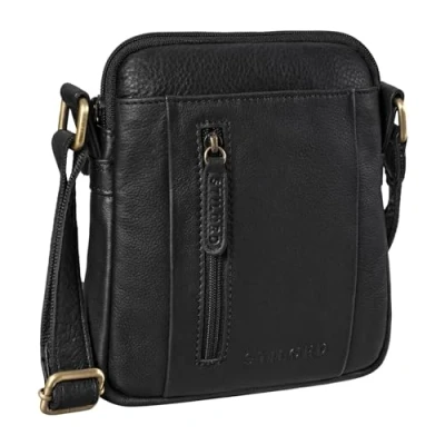Image of STILORD &#039;Emerson&#039; Men&#039;s Small Messenger Bag Leather Vintage Shoulder Crossbody Satchel Courier Man Genuine Leather, Colour:Black