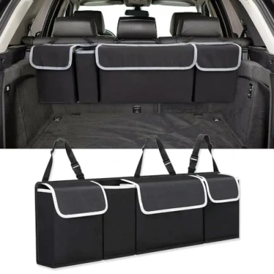 Image of POWEC Car Boot Organiser for Volvo S40 S60 S80 C30 V70 V50 V60 V40 V90 XC40 XC60 XC90 XC70 Foldable Tidy Storage Bag with Dividers and Lid Durable Large Volume