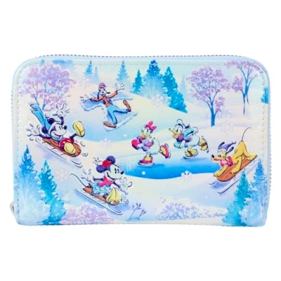 Image of Loungefly Disney Mickey and Friends Winter Wonderland Scene Zip Around Wallet, Multicolor, Wallet