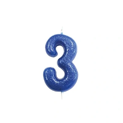 Image of Anniversary House Colourful Blue Glitter Candle, Number 3, 3rd Birthday Cake Topper, 7 Centimeters, AHC30/3