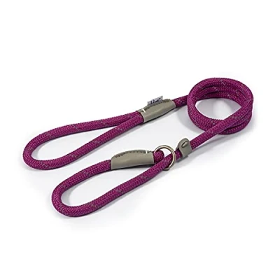 Image of Ancol Viva Reflective Rope and Real Leather Slip Lead. 120x 1cm. PURPLE