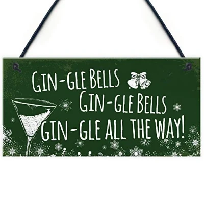 Image of RED OCEAN Funny Gin Sign Hanging Plaque Christmas Decoration Xmas Friendship Alcohol Gift