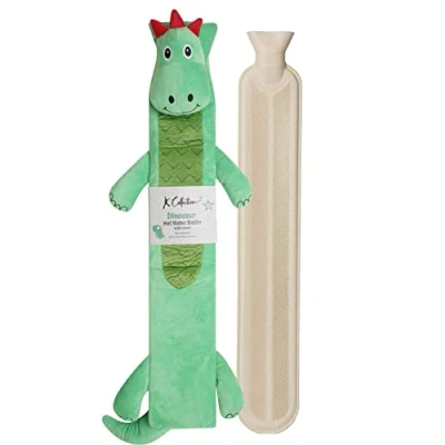 Image of Extra Long Hot Water Bottle Super Soft Novelty Plush Cover Natural Rubber 2L Capacity 72cm Perfect for Pain Relief on Aches or Injuries (Dinosaur)