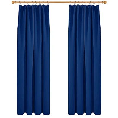 Image of Deconovo Solid Super Soft Thermal Insulated Tape Top Blackout Curtains for Nursery 66 x 90 Blue Two Panels
