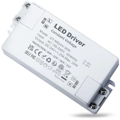Image of REYLAX LED Driver 24V 30W 1.25A, Transformer 240 to DC, Constant Voltage Power Supply Adapter, Low Transformer, Electronic Converter for Strips, Light Bulb and Doorbell