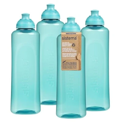 Image of Sistema Swift Twist &#039;n&#039; Sip Sports Water Bottles 480 ml Leakproof Kids Made Using Recycled Plastic BPA Free Teal Stone 4 Count