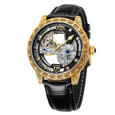 Image of FORSINING Skeleton Watch for Men Transparent Movement Mechanical Luxury Tourbillon Self Winding Mens Wrist Watch, Transparent, Mechanical,Skeleton