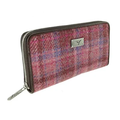 Image of Glen Appin Harris Tweed Large Zip Purse LB2100 Staffa (Colour 103 Pink Check)