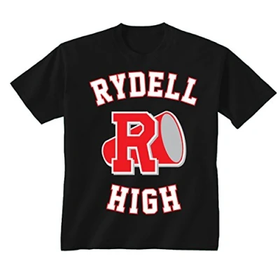 Image of Flip Youth Kids Childrens Rydell High School Logo Grease Costume T Shirt Black 9 11 Years (L)