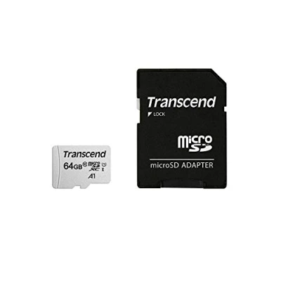 Image of Transcend 64GB microSDXC 300S Class 10 Memory Card with up to 95/45 MB/s (for Smartphones, Digital Camers and Nintendo Switch Consoles) including SD Adapter TS64GUSD300S A