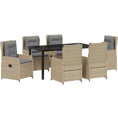 Image of vidaXL 7 Piece Garden Dining Set Beige Poly Rattan