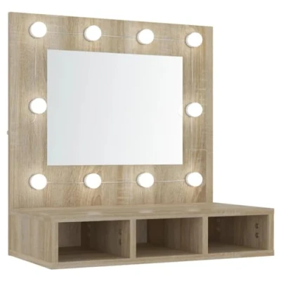 Image of vidaXL Engineered Wood Mirror Cabinet in Sonoma Oak with LED lights, Versatile Installation, Aesthetic Look and Ample Storage Space for Bedroom