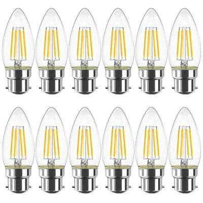 Image of LVWIT B22 LED Filament Candle Bulb, C35 Bayonet Light Bulbs,470Lm, 4W Replace 40Watt,2700K Warm White Bulbs for Chandeliers Fittings Non Dimmable (12 PCS)