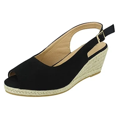 Image of Ladies Savannah Wide Fit Wedges F2295 Black Microsuede UK Size 3 EU 36 US 5